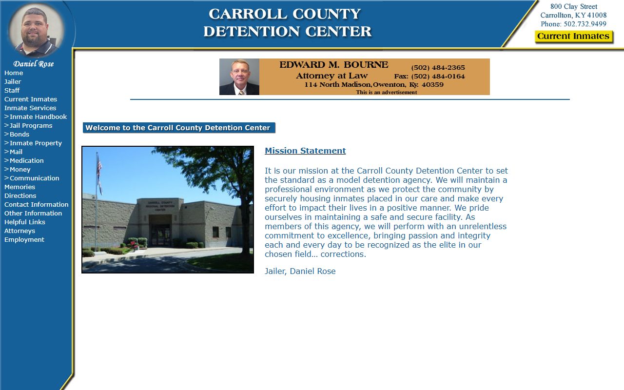 Carroll County Regional Detention Center inmate lookup homepage for Owen County