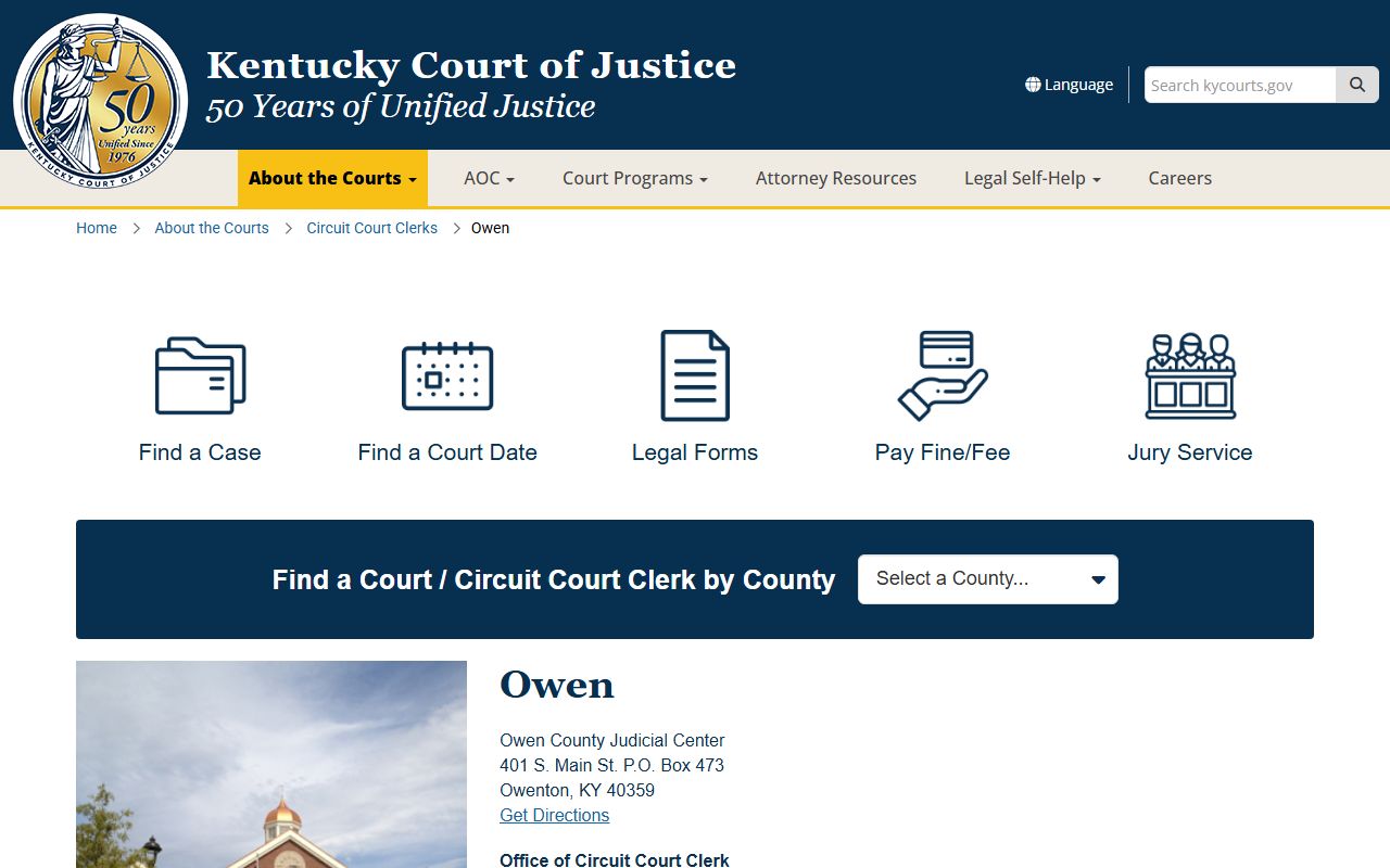 Owen County court records after arrest judicial center information